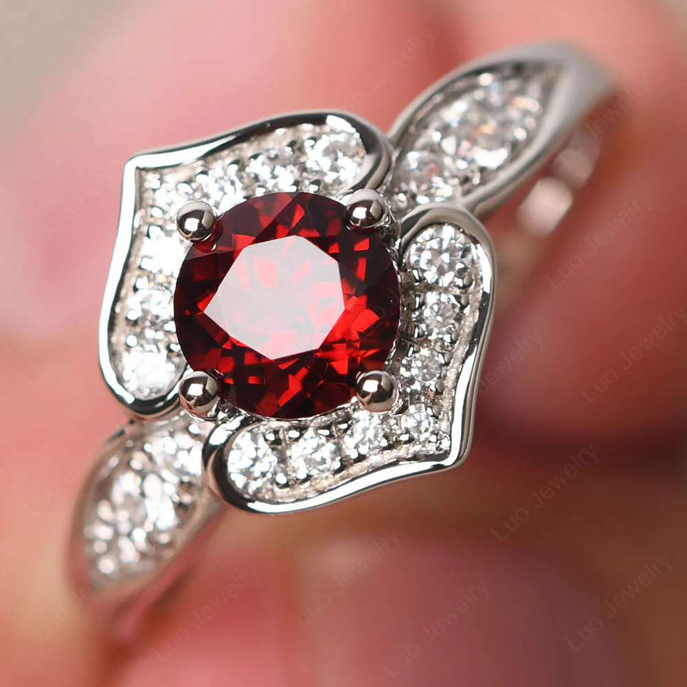 Round Cut Garnet Dainty Engagement Ring