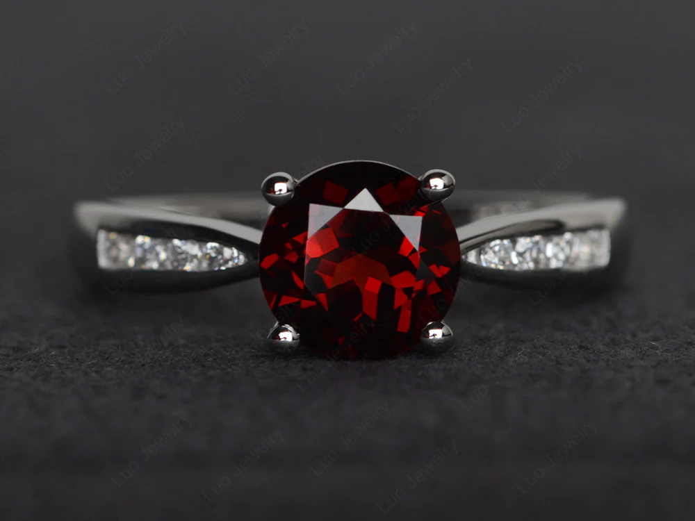 Garnet Tapered Band Engagement Ring