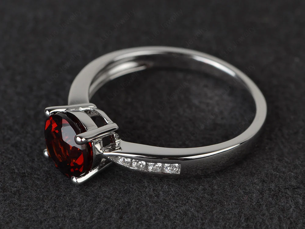 Garnet Tapered Band Engagement Ring - Image 2