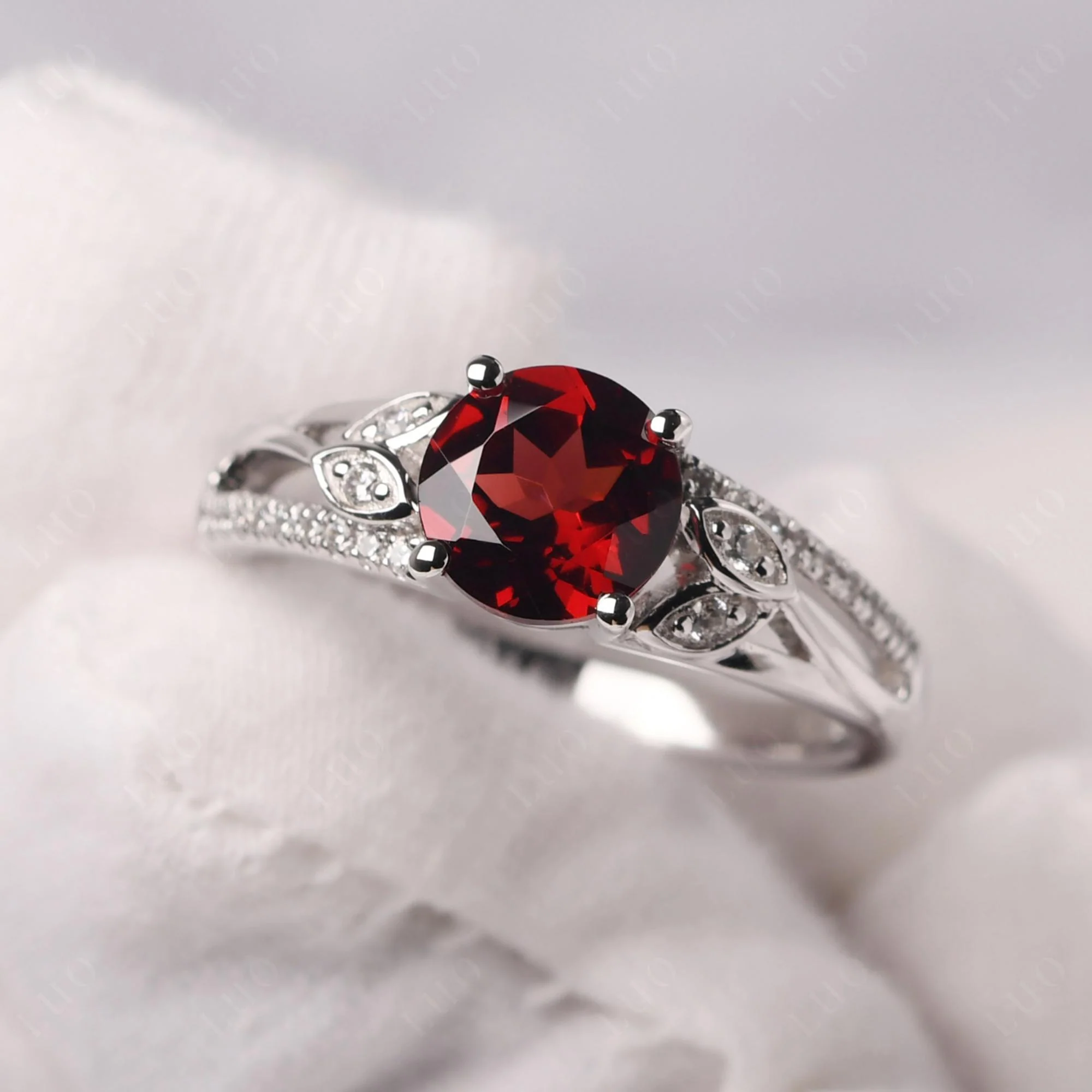 Leaf Inspired Garnet Engagement Ring - Image 10
