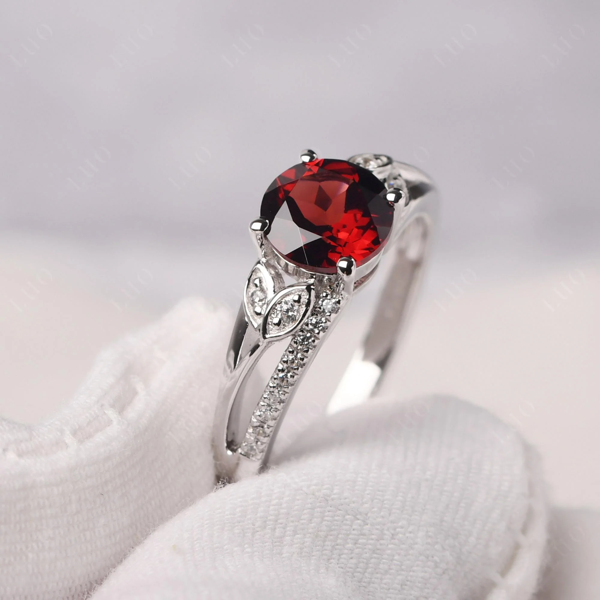 Leaf Inspired Garnet Engagement Ring - Image 11