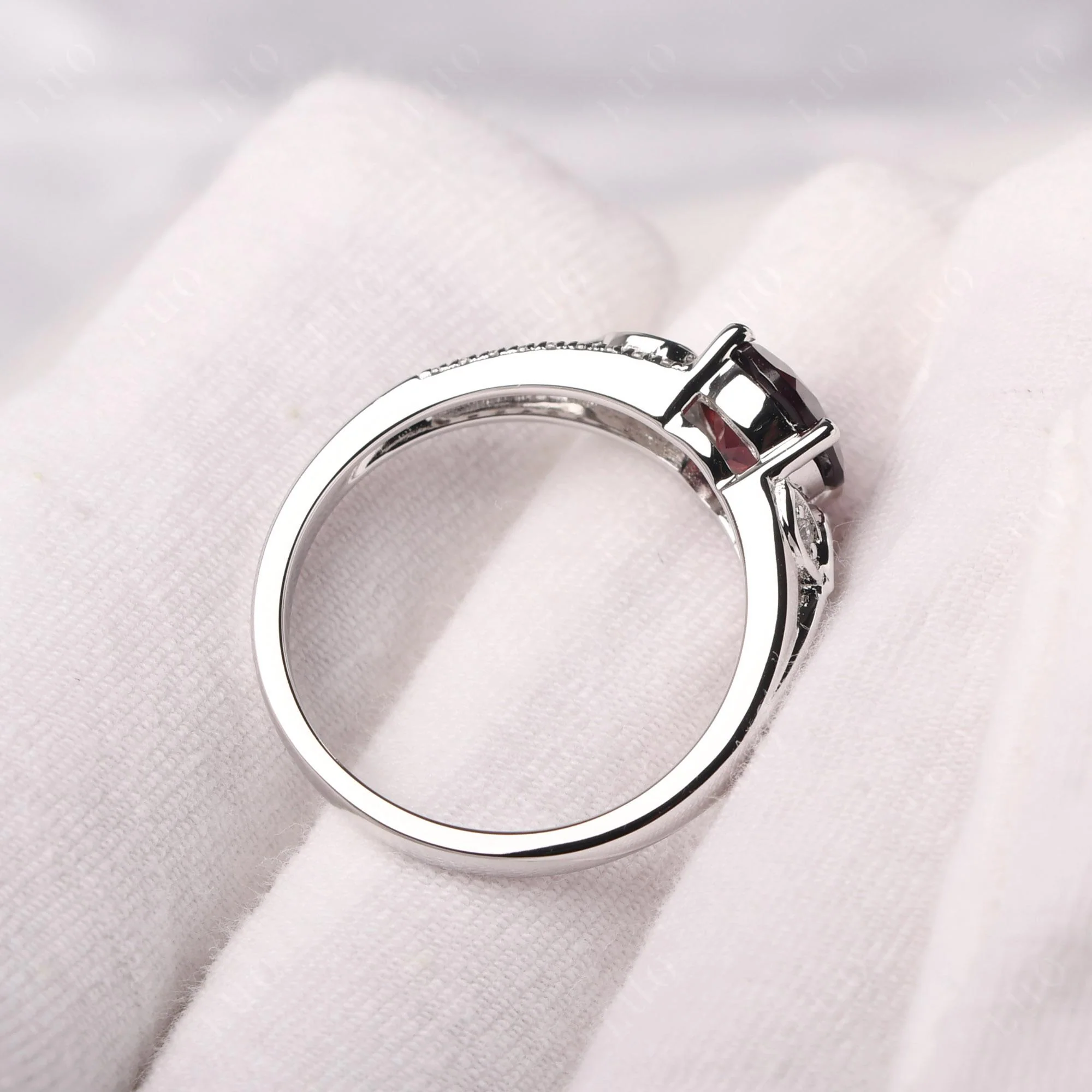 Leaf Inspired Garnet Engagement Ring - Image 12