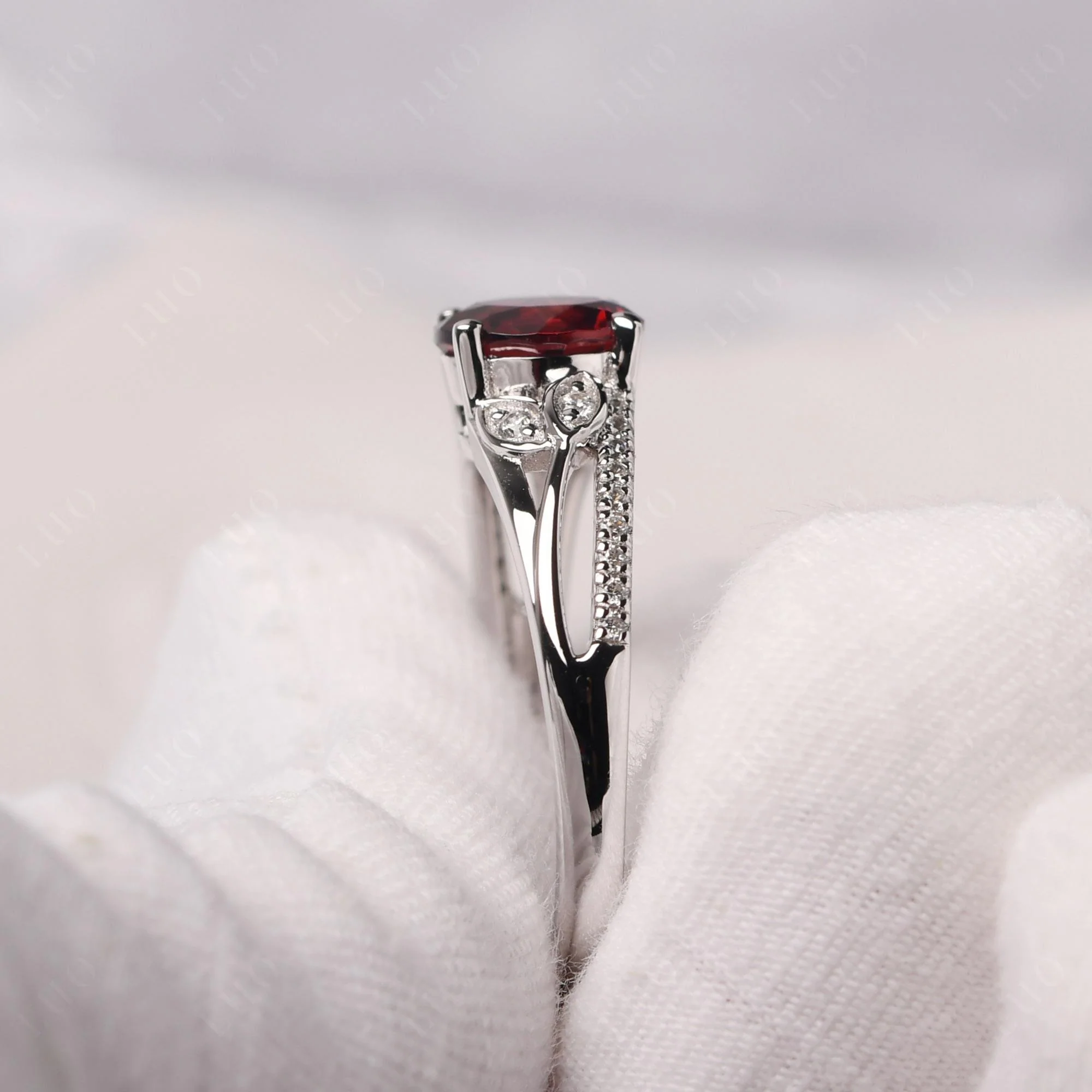 Leaf Inspired Garnet Engagement Ring - Image 13