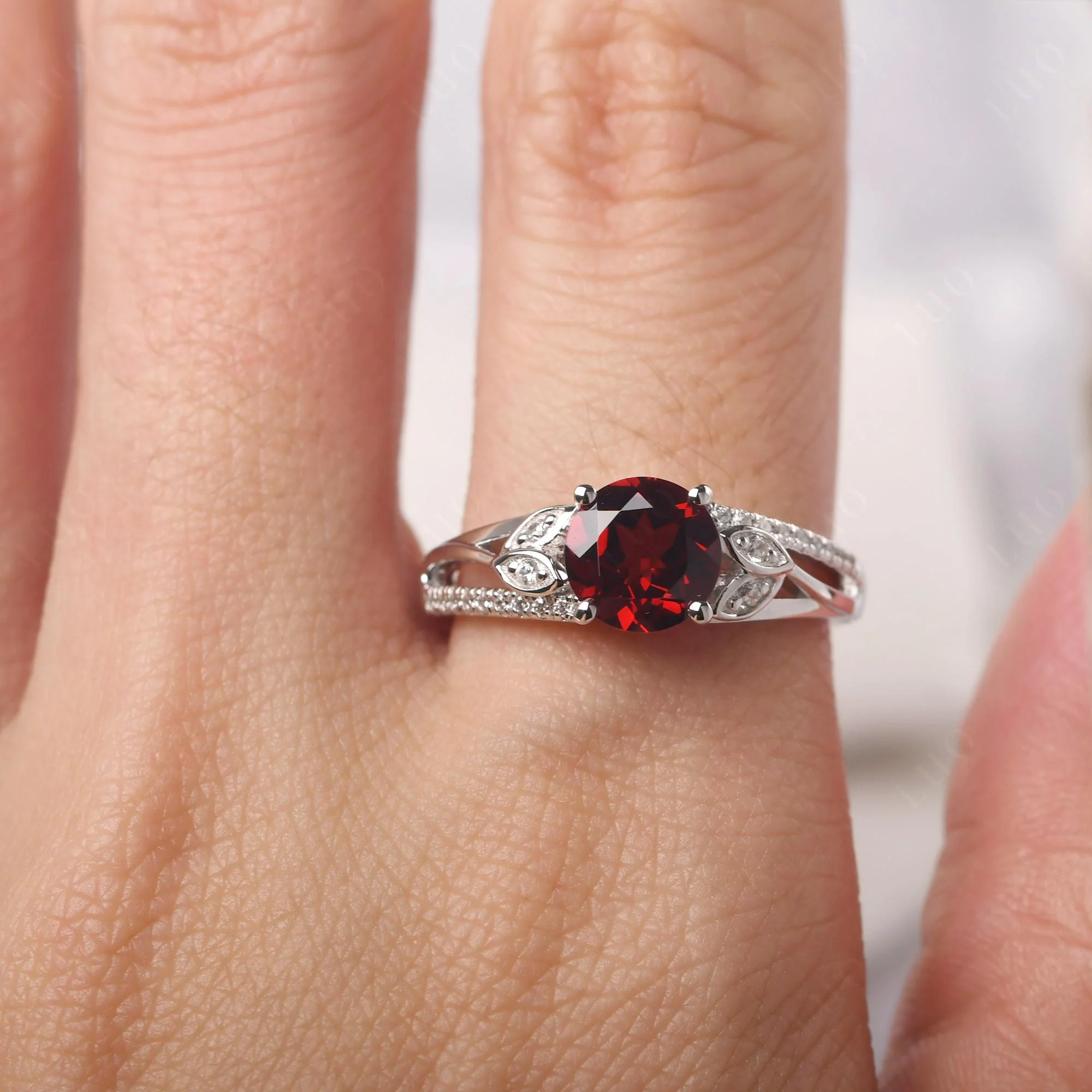 Leaf Inspired Garnet Engagement Ring - Image 14