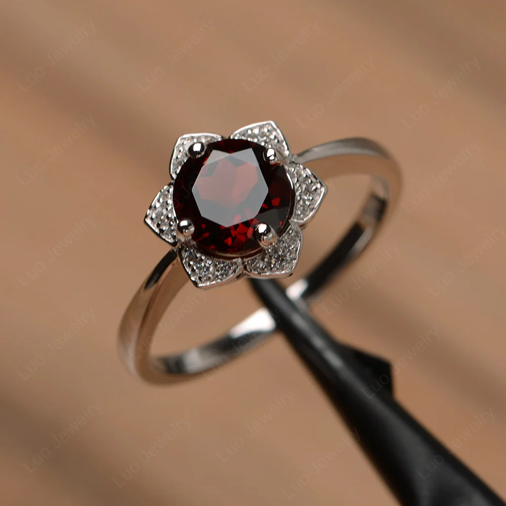 Garnet Lotus Ring