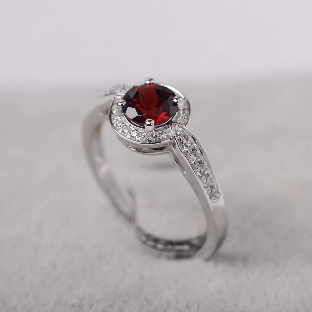 Round Cut Garnet Halo Ring - Image 2