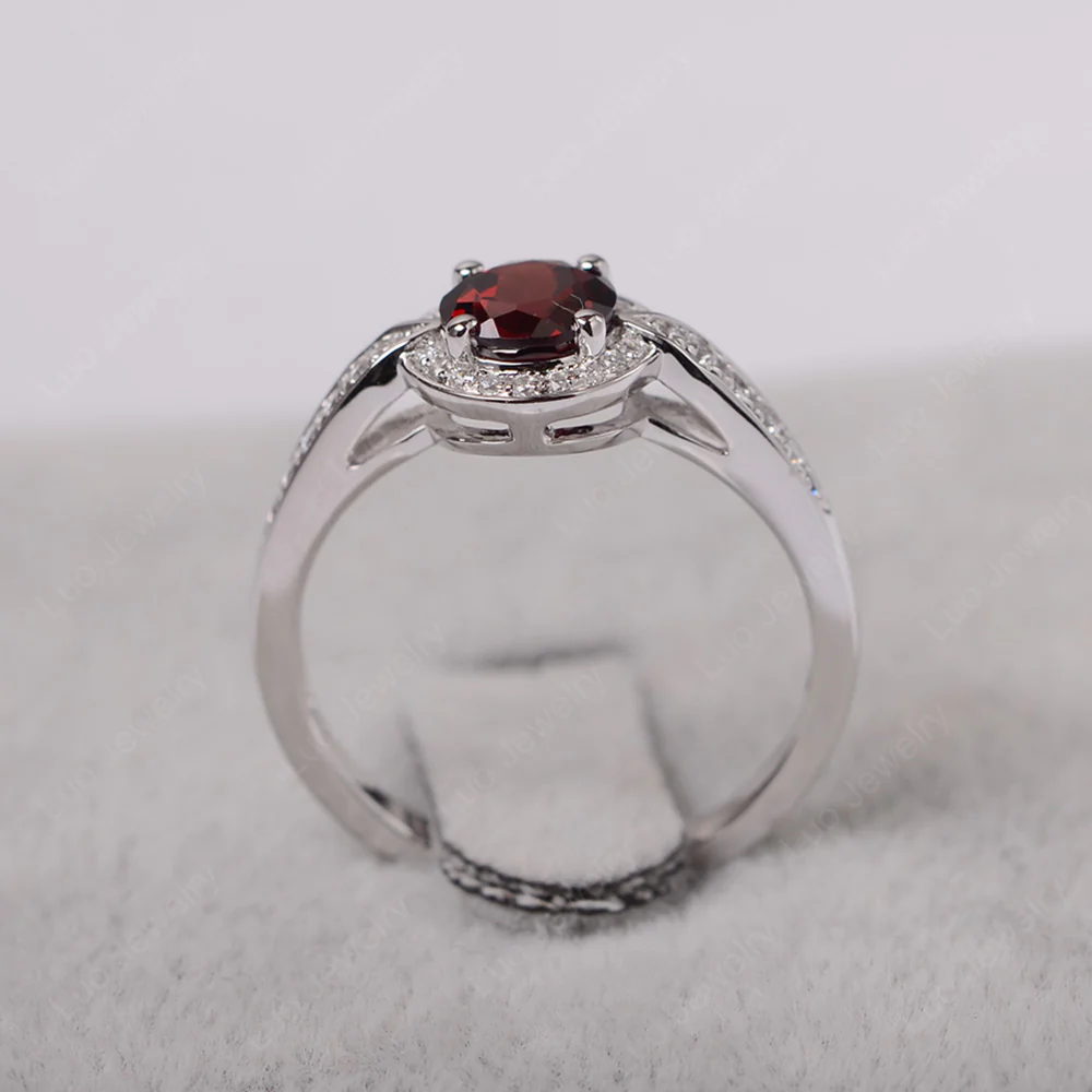 Round Cut Garnet Halo Ring - Image 3