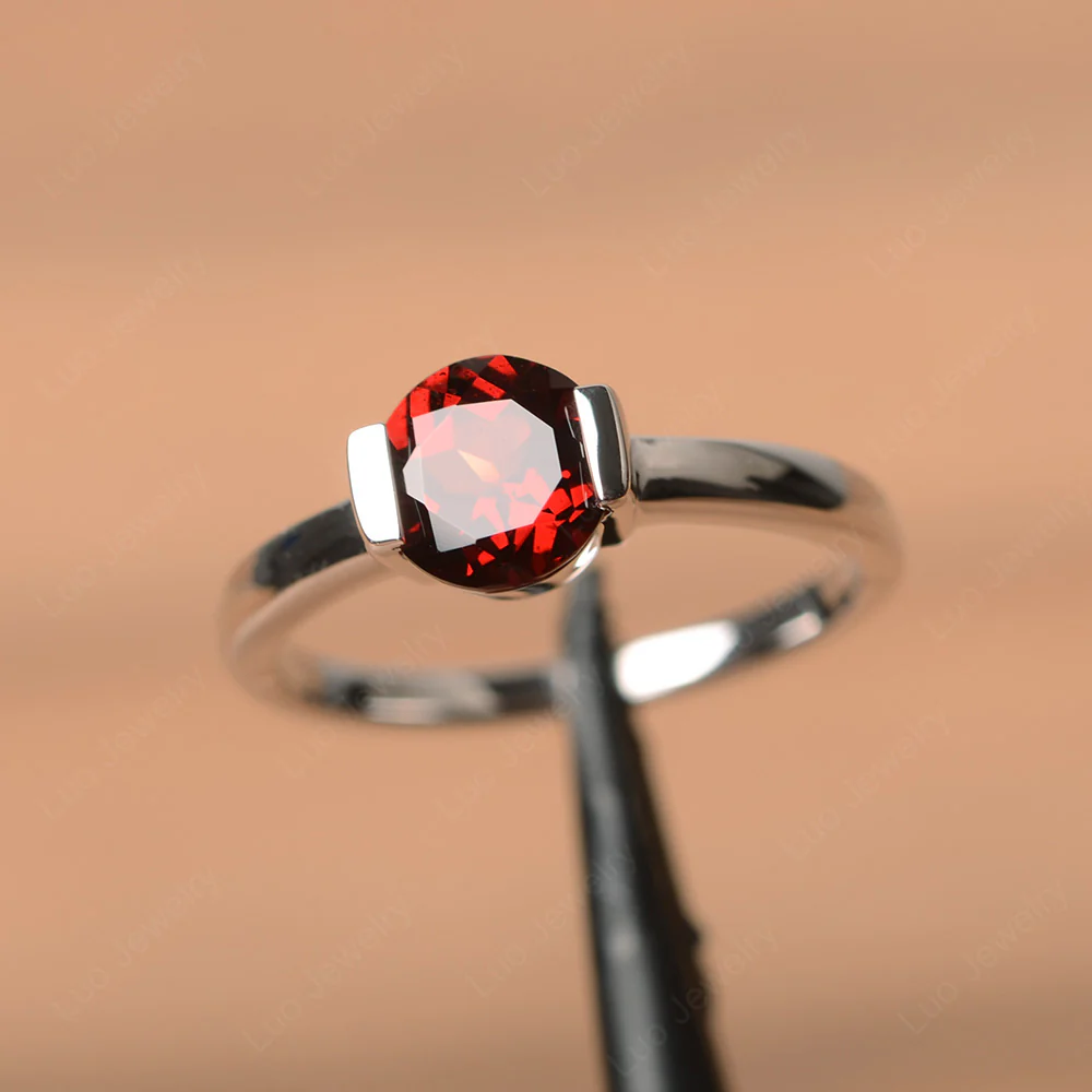 Garnet Half Bezel Engagement Ring