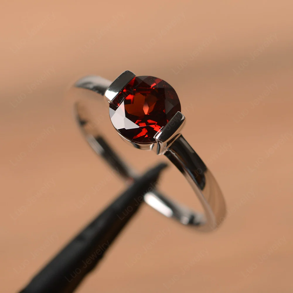 Garnet Half Bezel Engagement Ring - Image 2