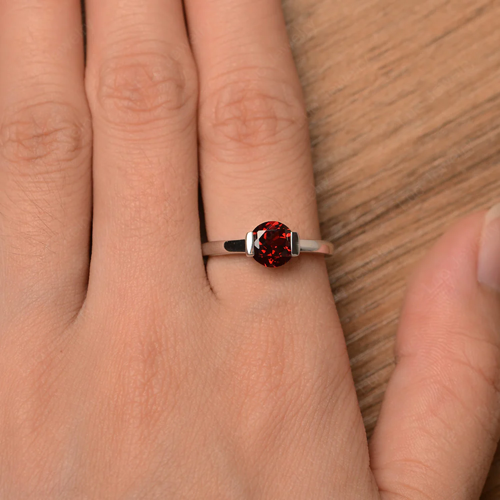 Garnet Half Bezel Engagement Ring - Image 4