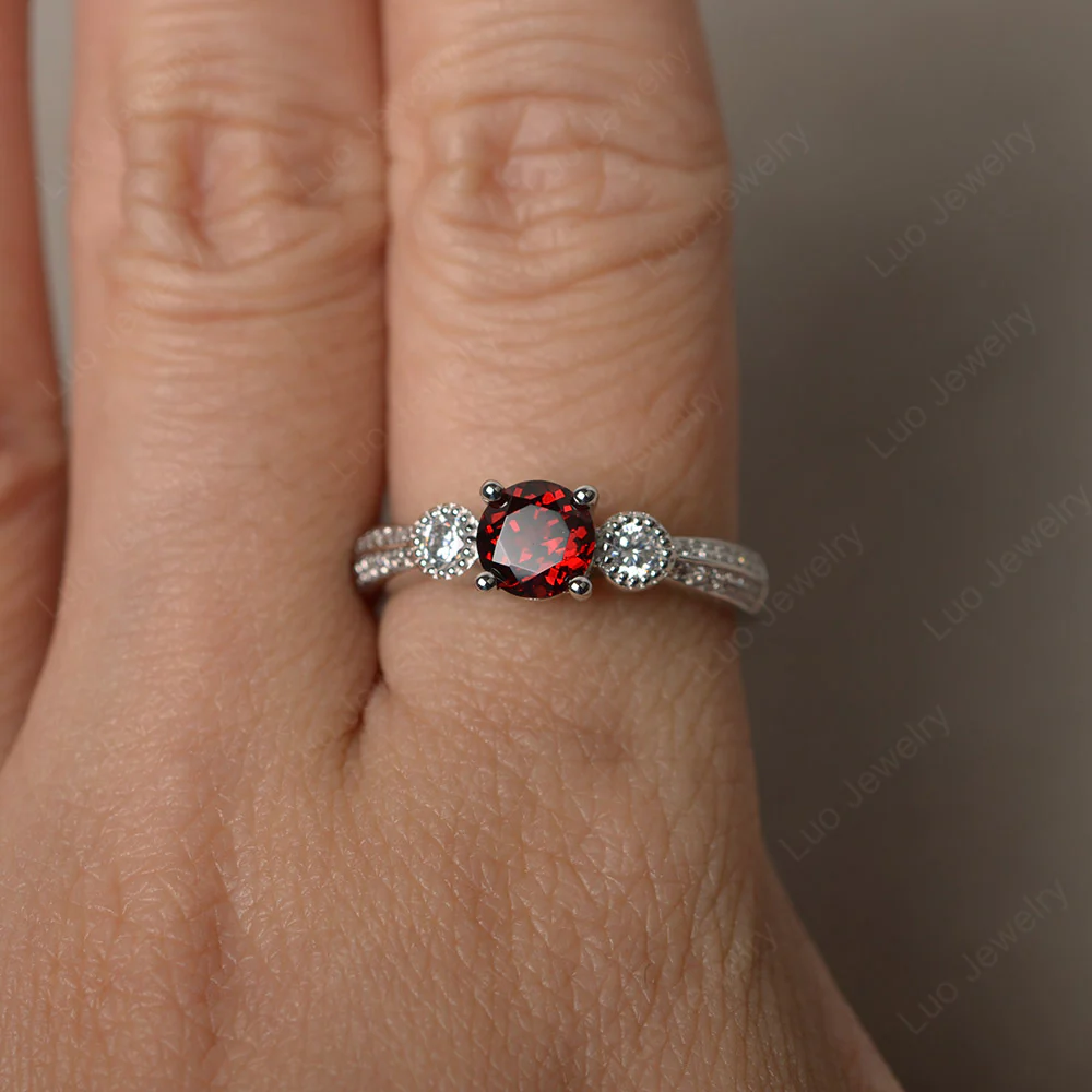 Garnet Ring with Two Row Pave - Image 3