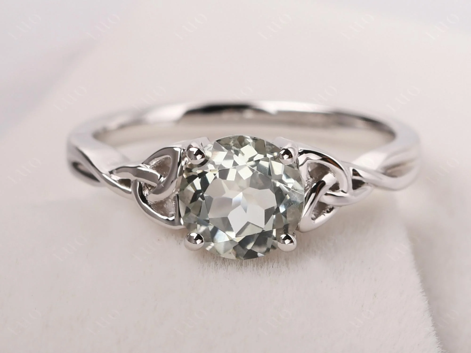 Round Cut Green Amethyst Celtic Ring - Image 29