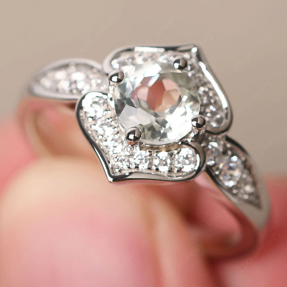 Round Cut Green Amethyst Dainty Engagement Ring - Image 2