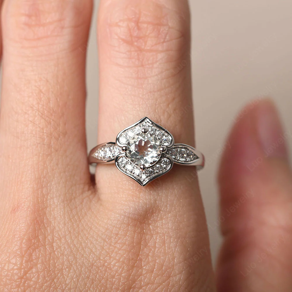 Round Cut Green Amethyst Dainty Engagement Ring - Image 5