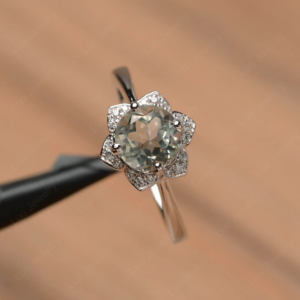 Green Amethyst Lotus Flower Ring