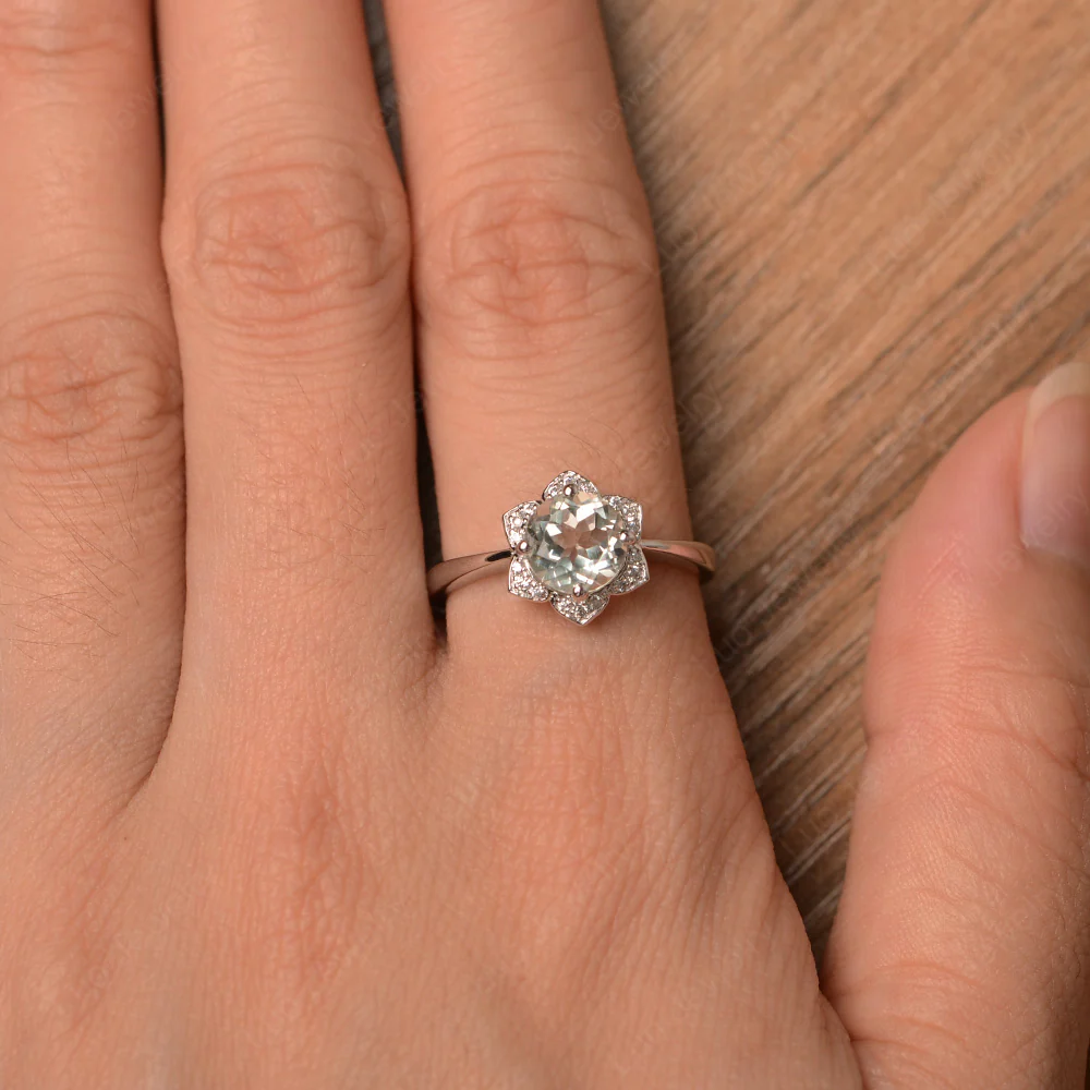 Green Amethyst Lotus Flower Ring - Image 4