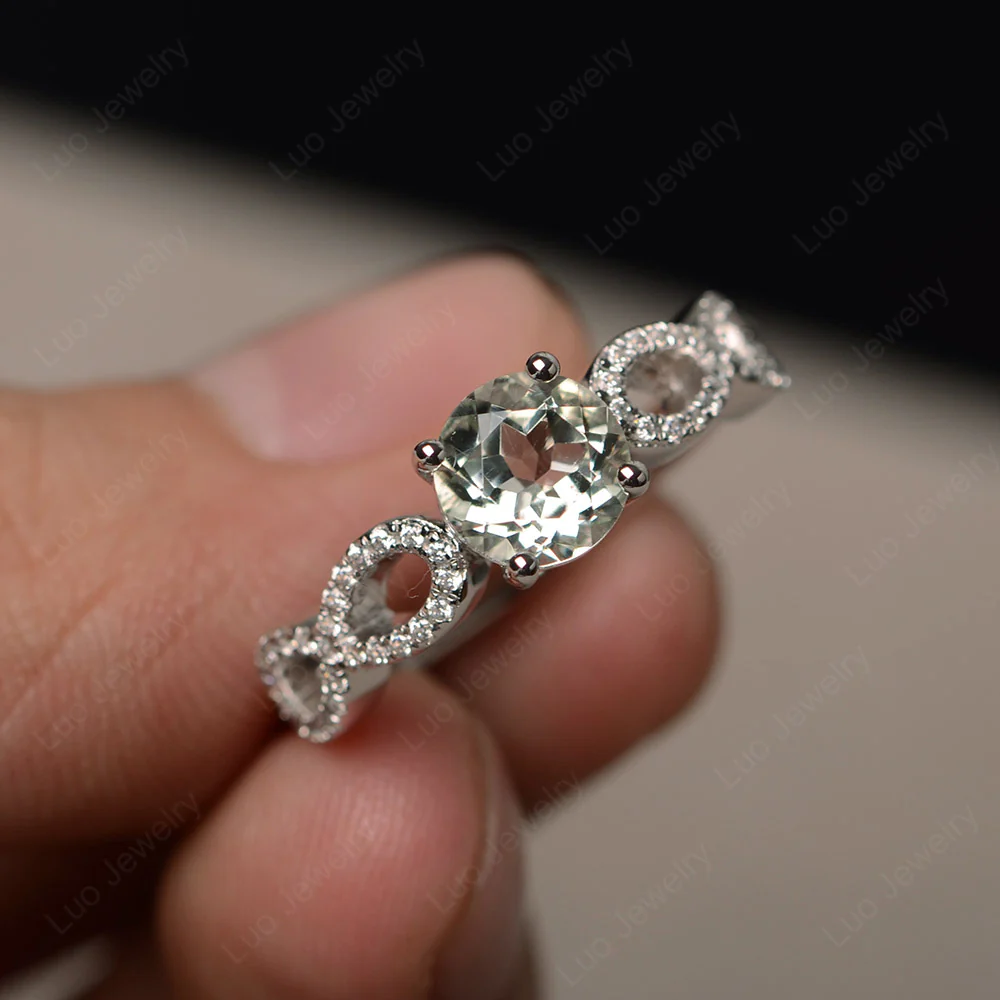 Green Amethyst Infinity Promise Rings