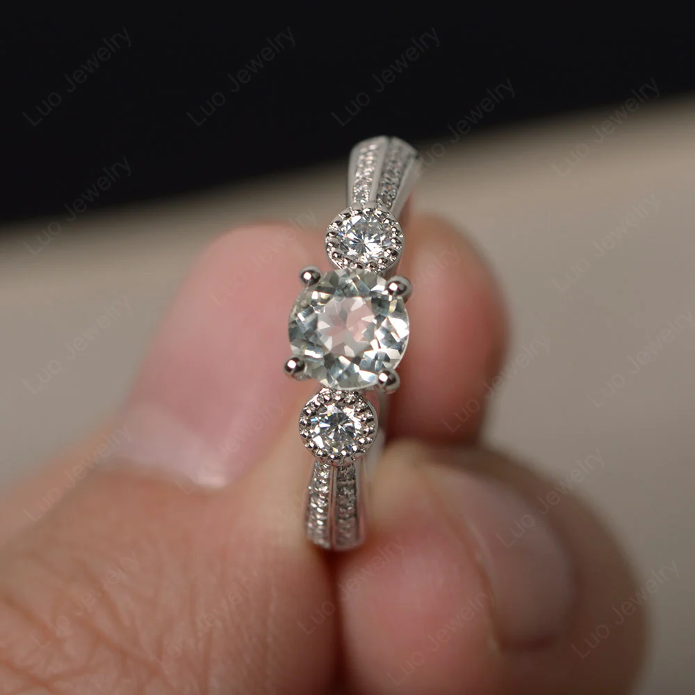Green Amethyst Ring with Two Row Pave