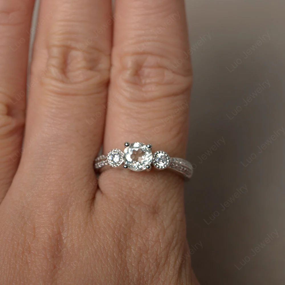 Green Amethyst Ring with Two Row Pave - Image 3