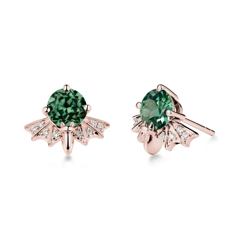 Round Cut Green Sapphire Bat Earrings - Image 5