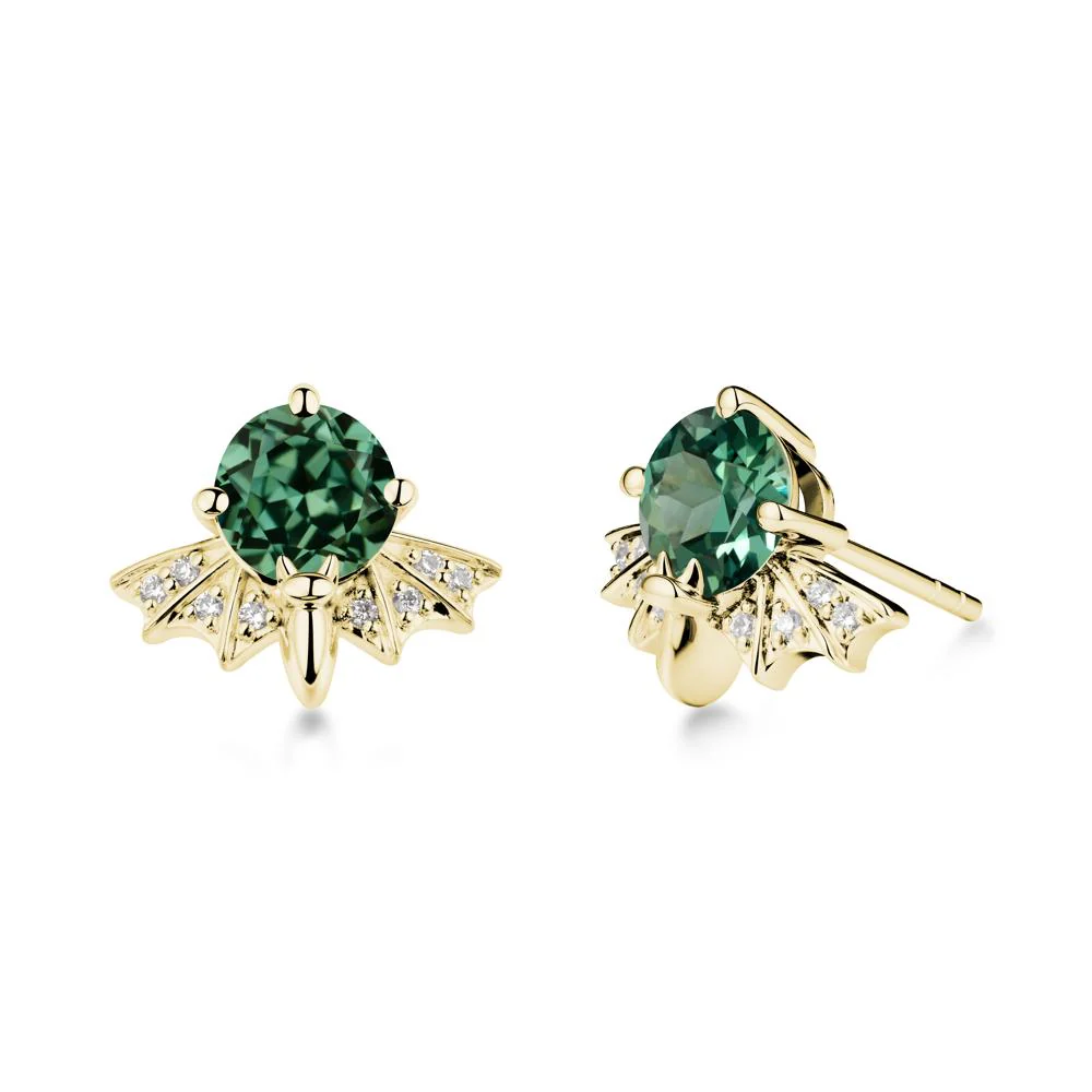 Round Cut Green Sapphire Bat Earrings - Image 7