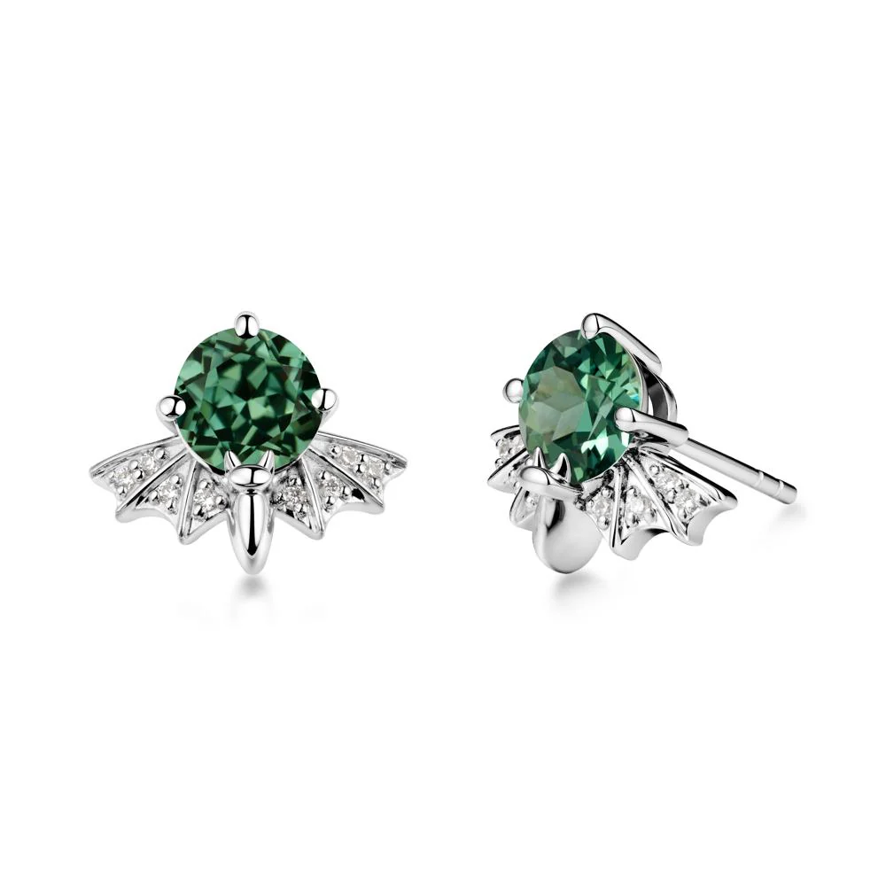 Round Cut Green Sapphire Bat Earrings - Image 9