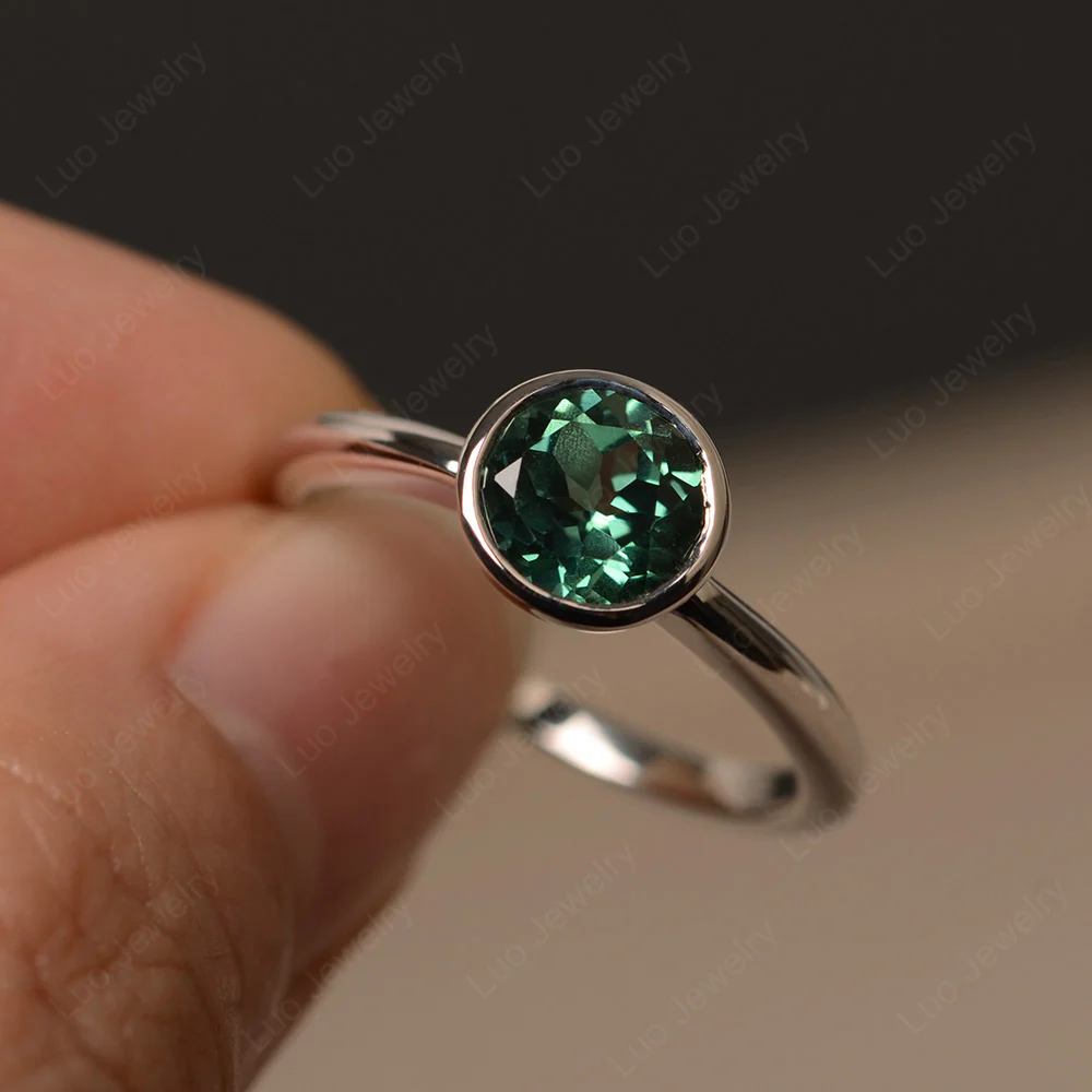 Green Sapphire Round Bezel Engagement Ring - Image 2