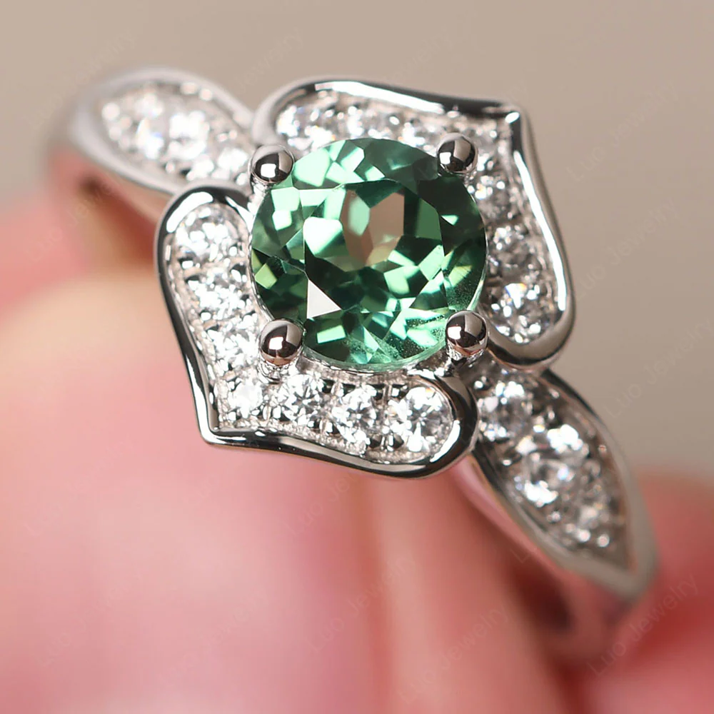 Round Cut Green Sapphire Dainty Engagement Ring - Image 2