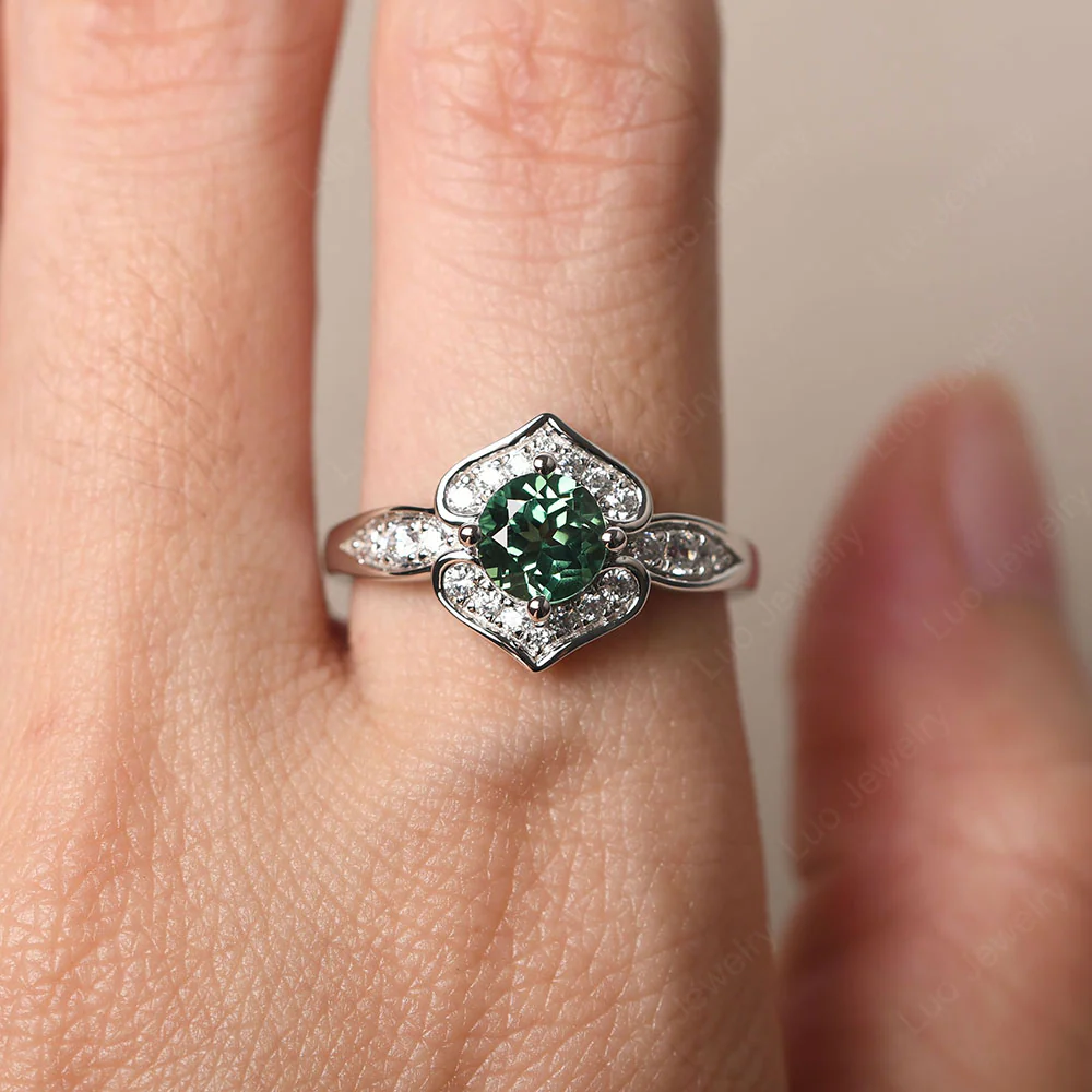 Round Cut Green Sapphire Dainty Engagement Ring - Image 5