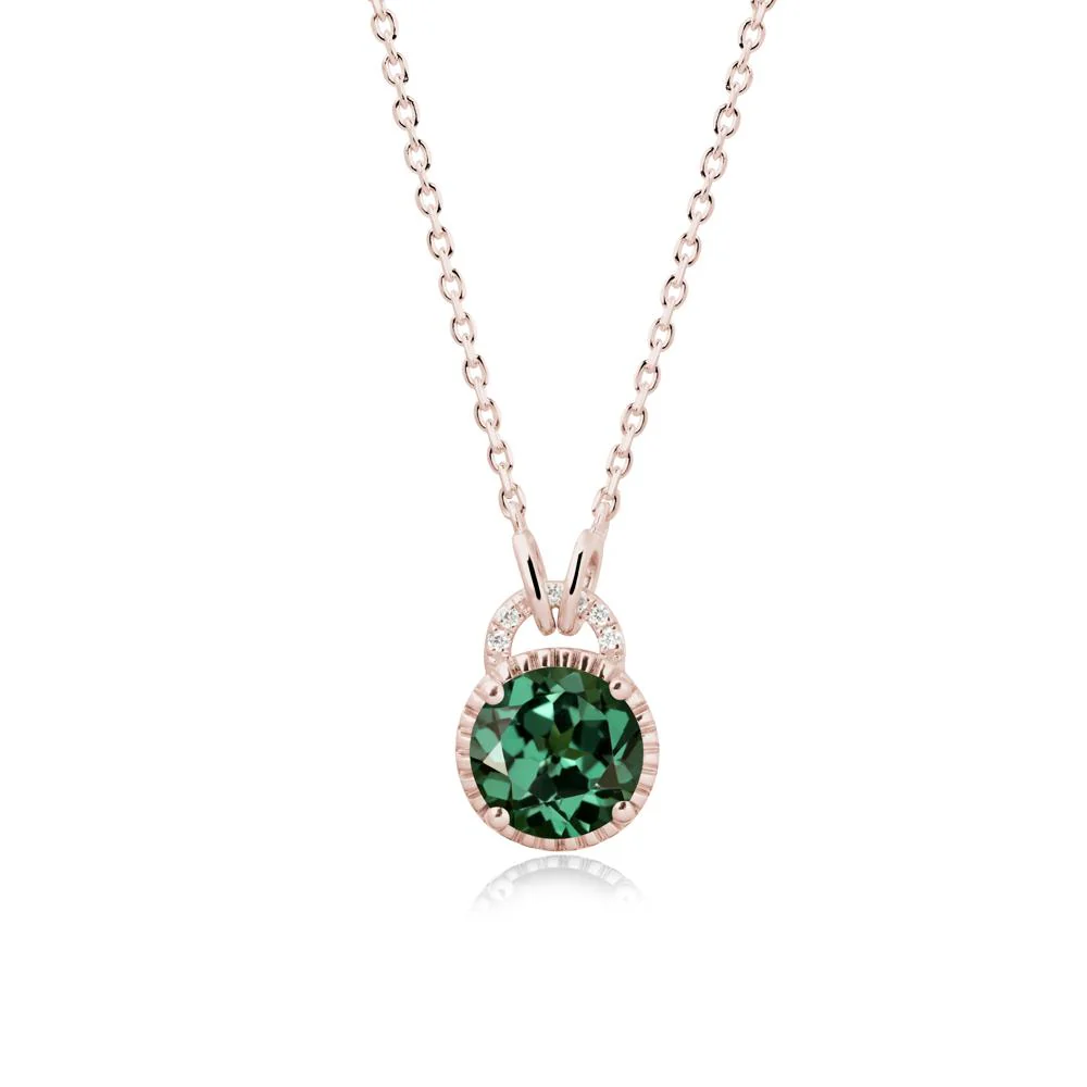 Round Cut Green Sapphire Halo Pendant Necklace - Image 2