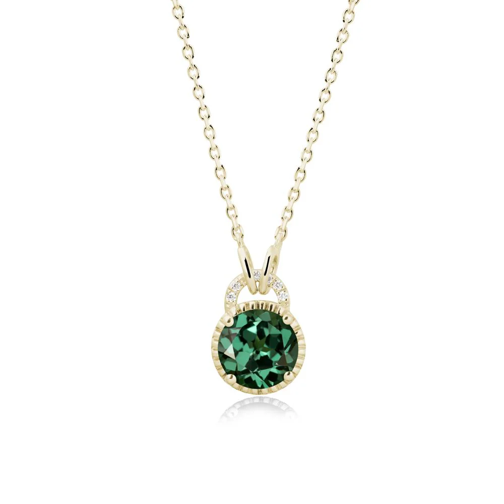 Round Cut Green Sapphire Halo Pendant Necklace - Image 4