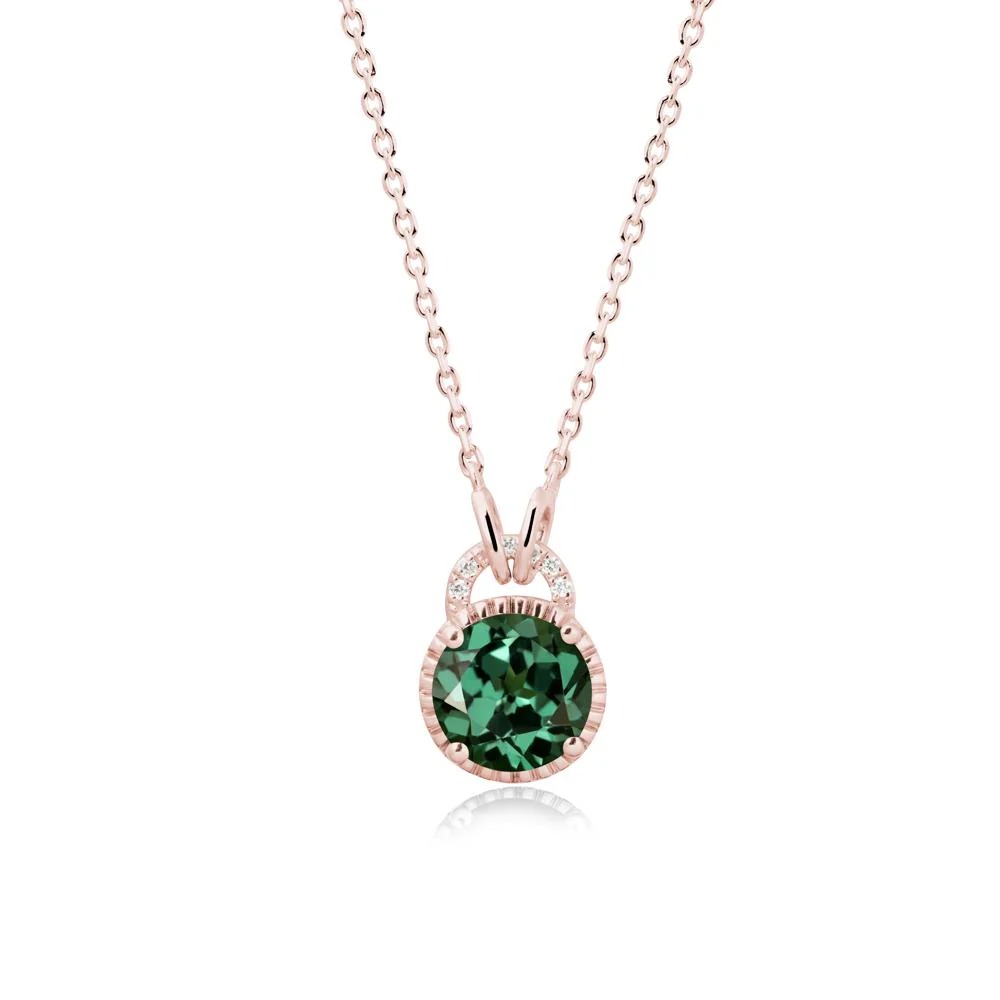 Round Cut Green Sapphire Halo Pendant Necklace - Image 5