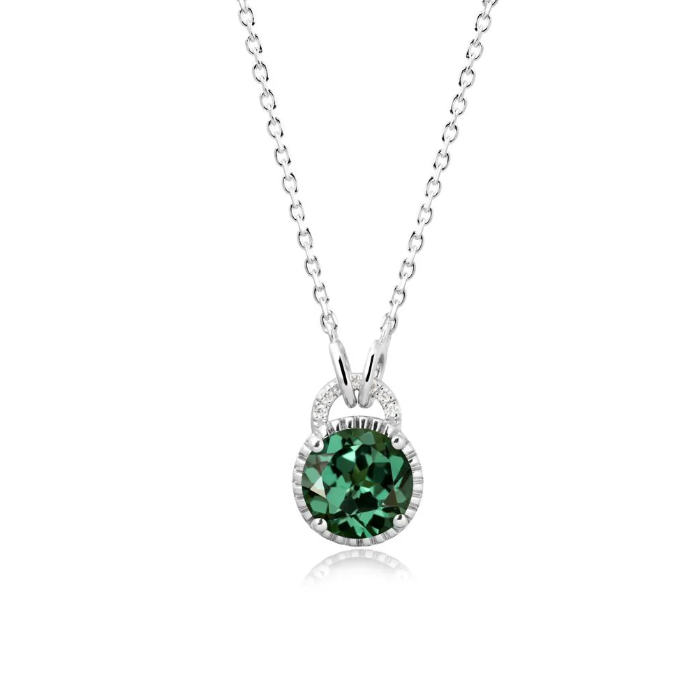 Round Cut Green Sapphire Halo Pendant Necklace - Image 9