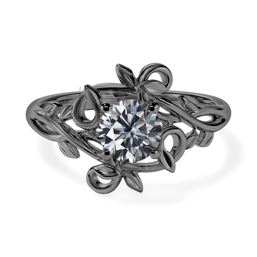 Round Cut Grey Moissanite Leaf Ring - Image 2