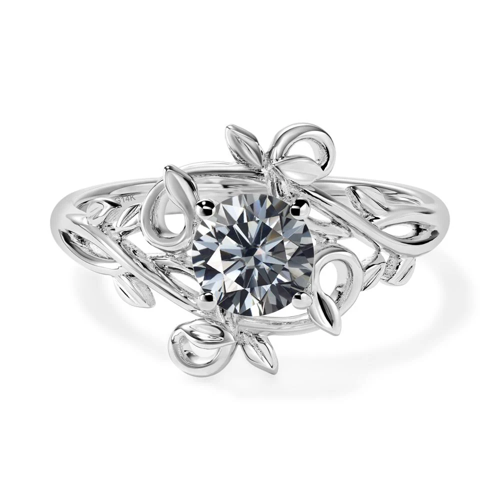 Round Cut Grey Moissanite Leaf Ring - Image 3