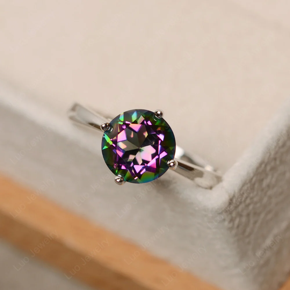 Round Kite Set Mystic Topaz Solitaire Ring - Image 3