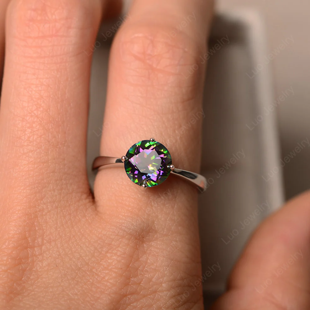 Round Kite Set Mystic Topaz Solitaire Ring - Image 4