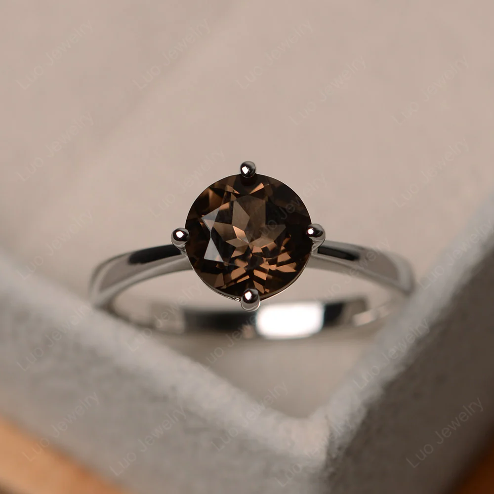 Round Kite Set Smoky Quartz Solitaire Ring