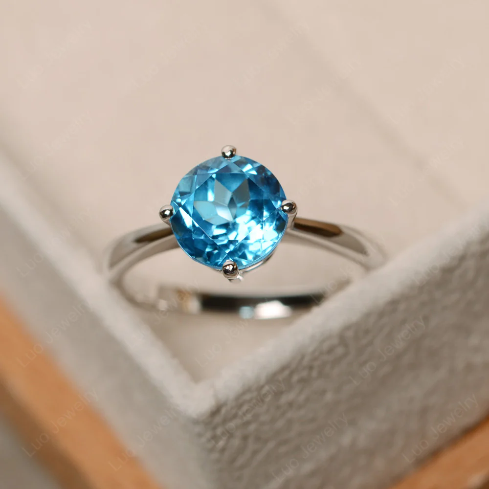 Swiss Blue Topaz Compass Prong Engagement Ring