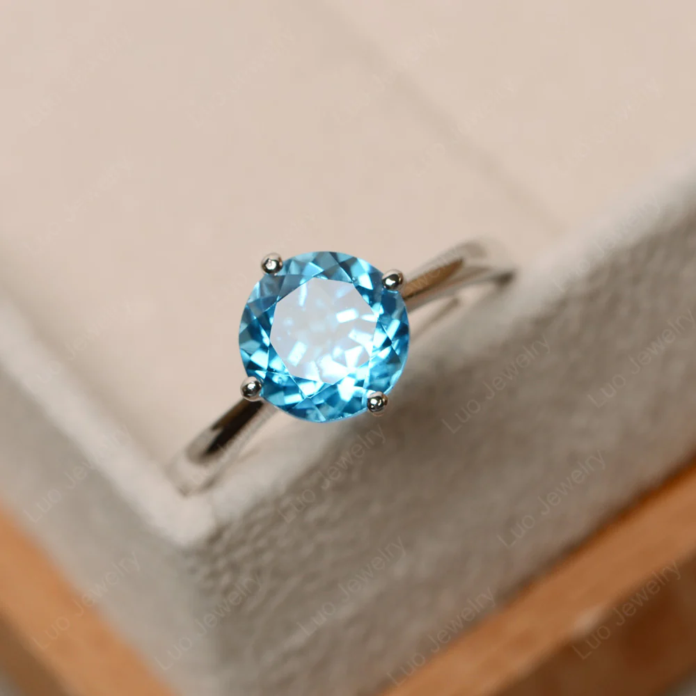 Swiss Blue Topaz Compass Prong Engagement Ring - Image 2