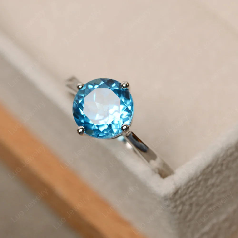 Swiss Blue Topaz Compass Prong Engagement Ring - Image 3
