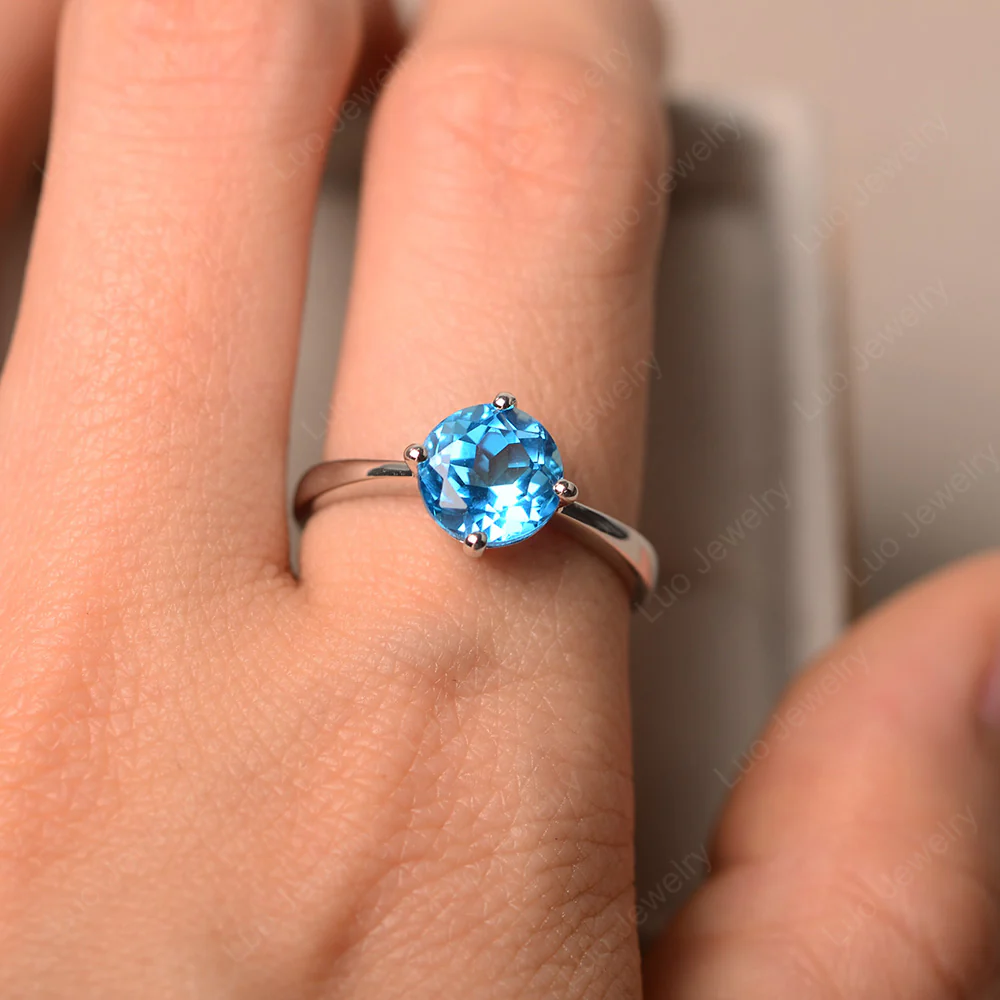 Swiss Blue Topaz Compass Prong Engagement Ring - Image 4