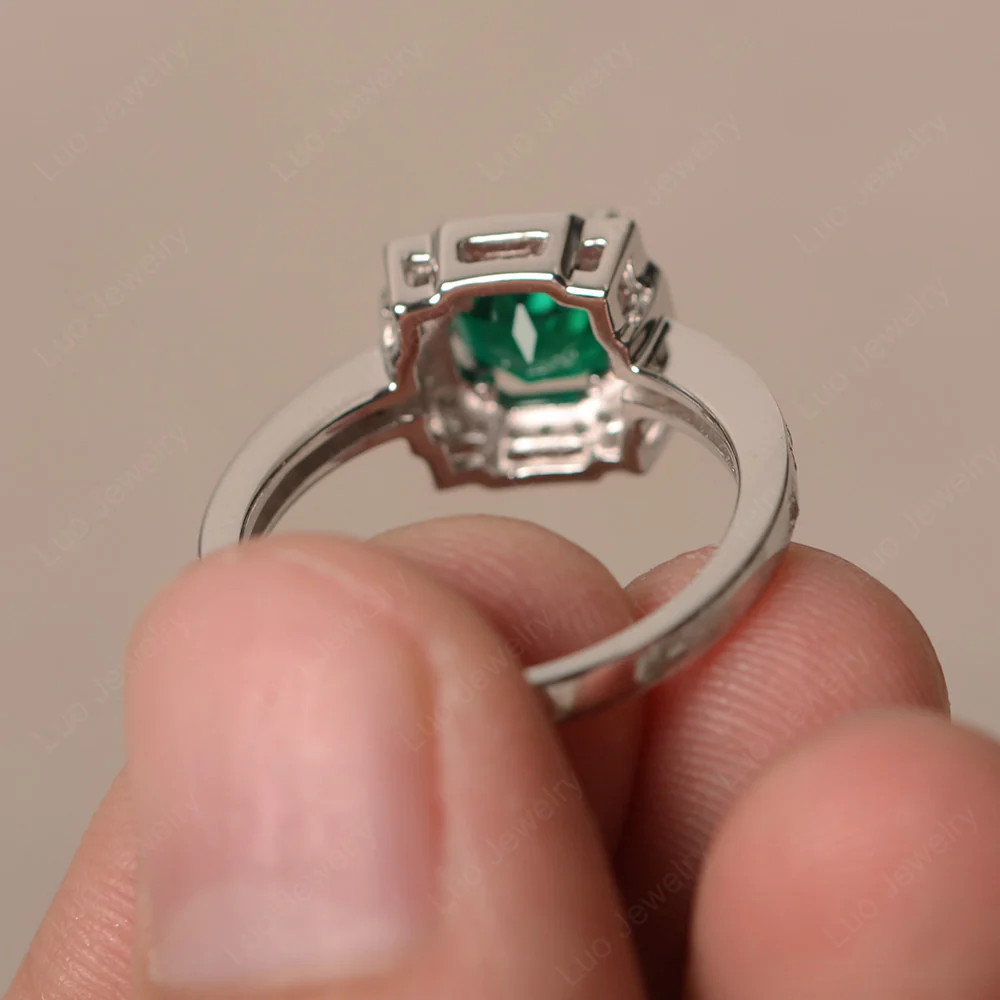 Round Cut Emerald Halo Engagement Ring - Image 2