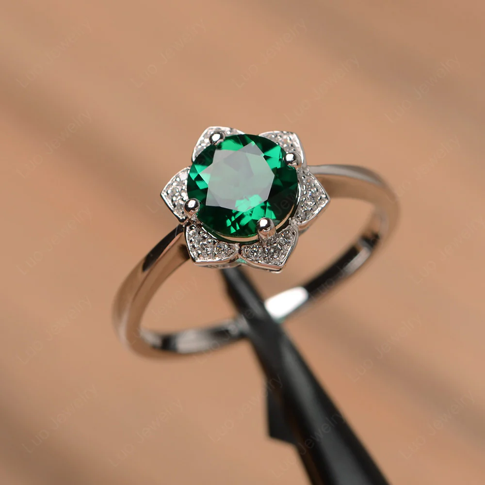 Emerald Lotus Flower Ring - Image 2
