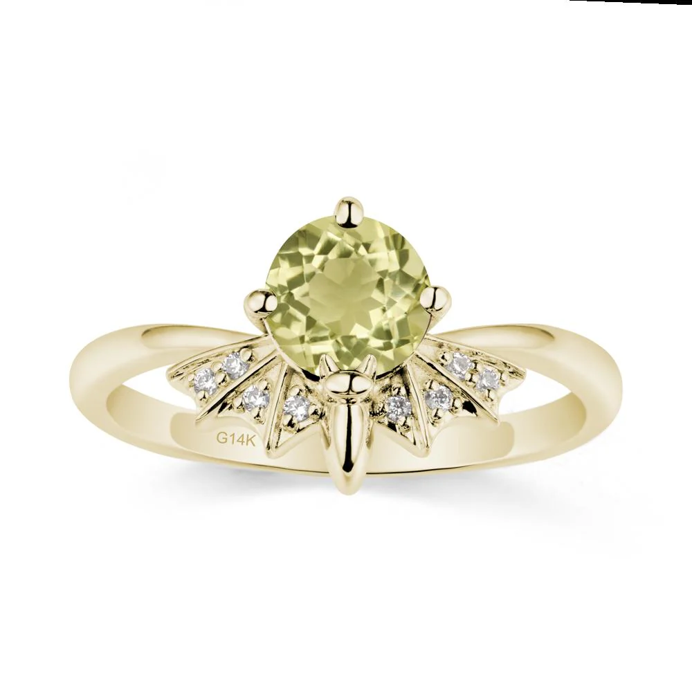 Round Cut Lemon Quartz Bat Ring