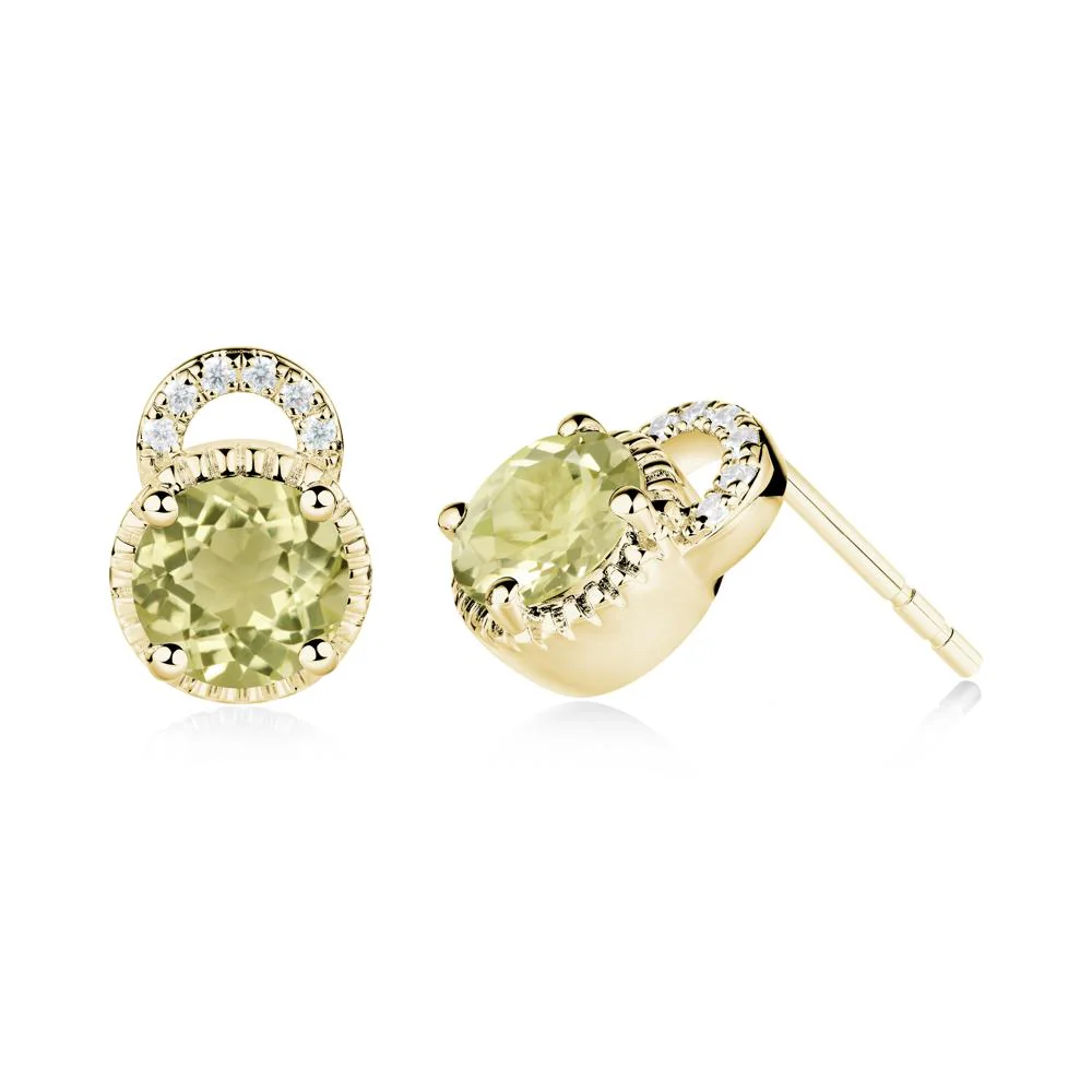 Round Cut Lemon Quartz Halo Stud Earrings - Image 4