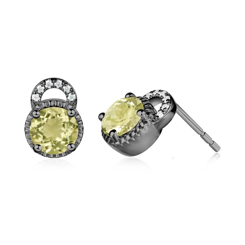 Round Cut Lemon Quartz Halo Stud Earrings - Image 9