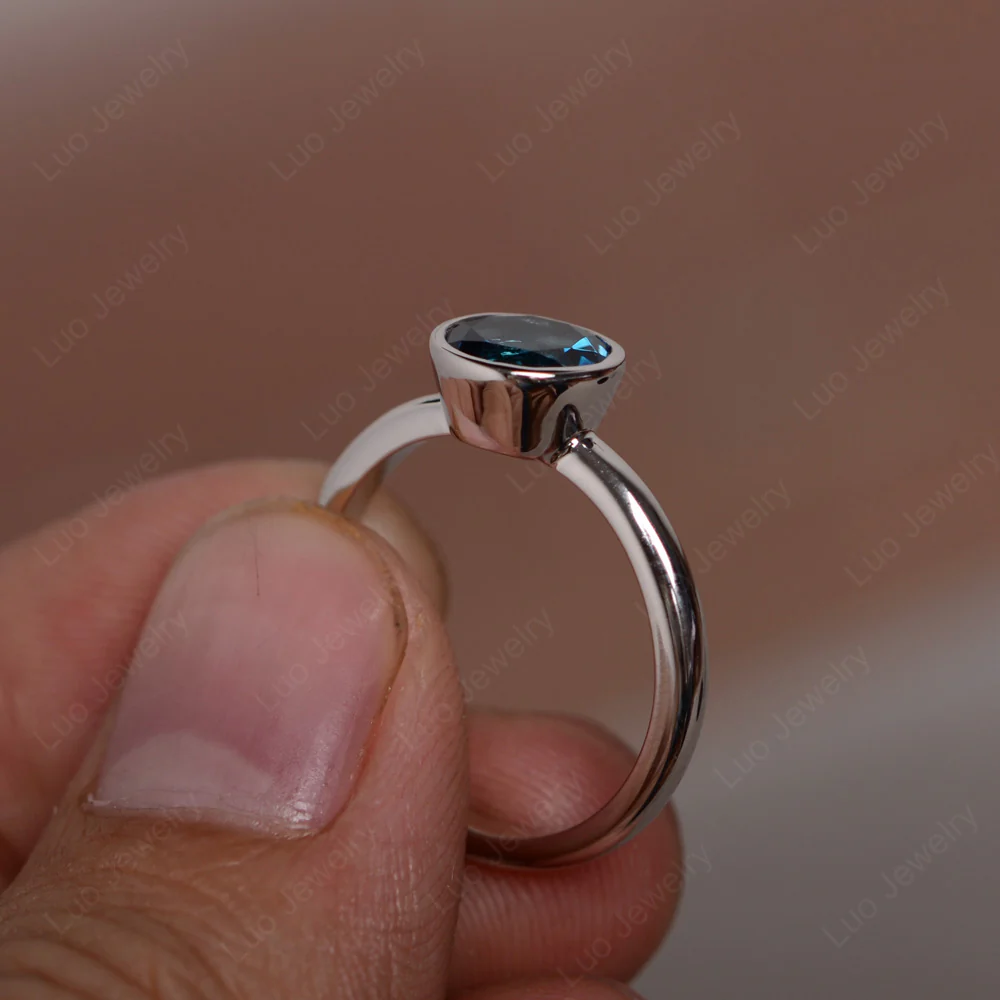 Round London Blue Topaz Bezel Set Engagement Ring - Image 2