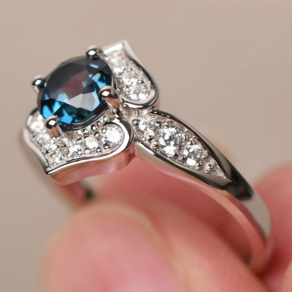 Round Cut London Blue Topaz Dainty Engagement Ring - Image 3