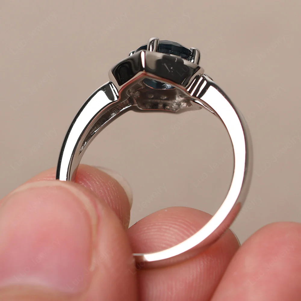 Round Cut London Blue Topaz Dainty Engagement Ring - Image 4